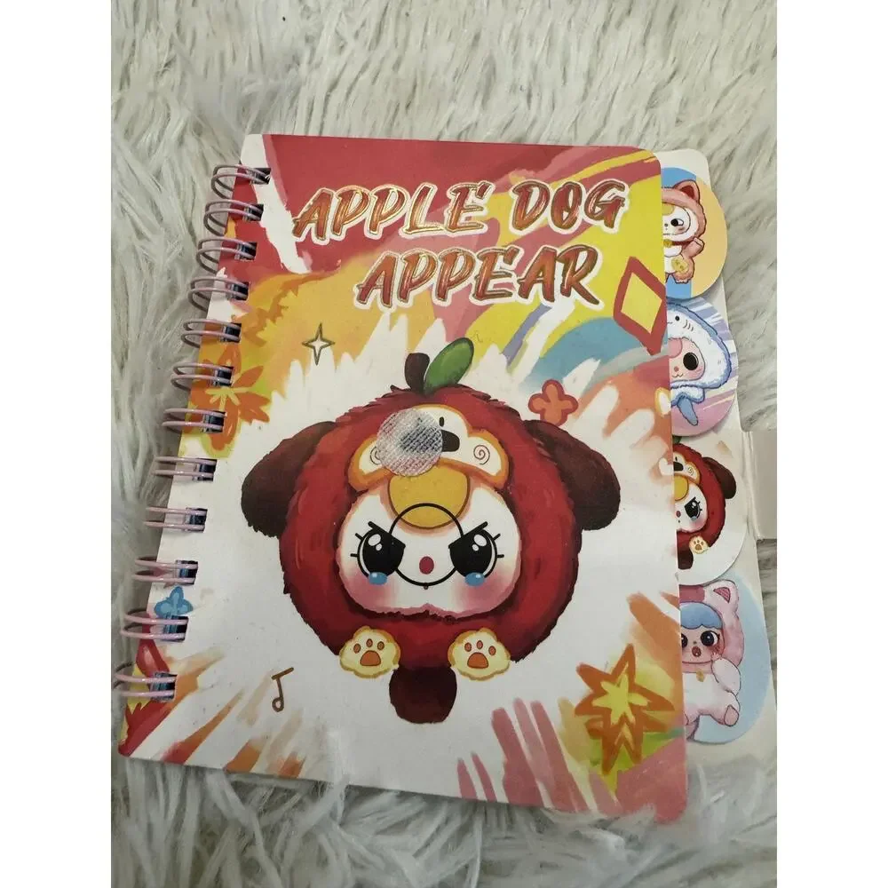 Baby Three Apple Dog A6 size spiral notebook snap closure 4 cute dividers